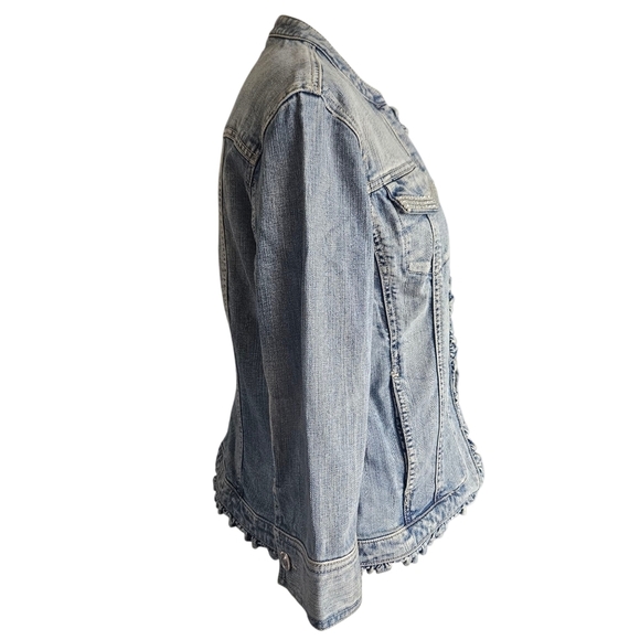 Chico's Platinum Women Size 1 (Medium) Denim Jean Jacket Studded 3/4 Sleeve - Picture 3 of 12